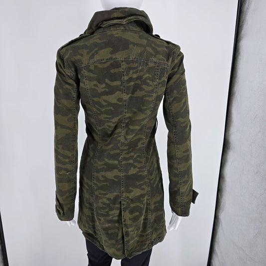 2010s BB Dakota Women's Green Camouflage Military-Style Clasp Front Coat (XS)