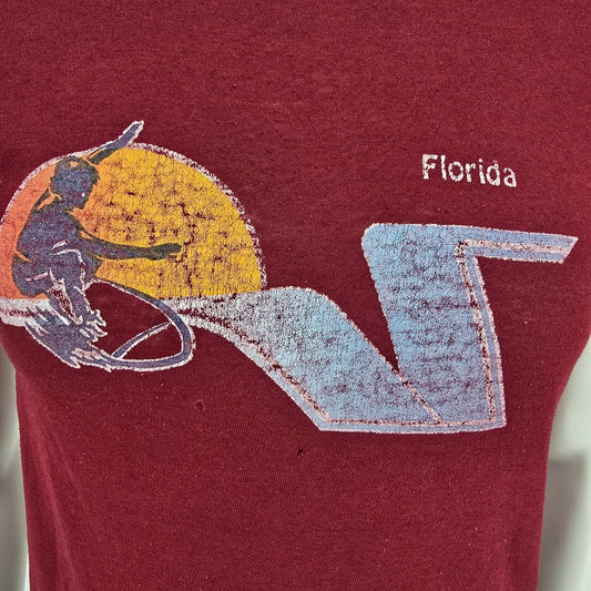 Distressed Vintage Early 1980s Sportswear Florida Surfer Graphic T-Shirt (S)