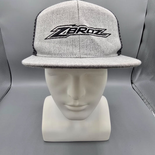 Zbroz Racing Embroidered Logo Gray and Black Flat Brim Snapback Hat *Damaged