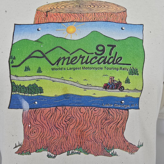 Vintage 1997 Hanes Americade Motorcycle Rally Lake George New York T-Shirt (L)