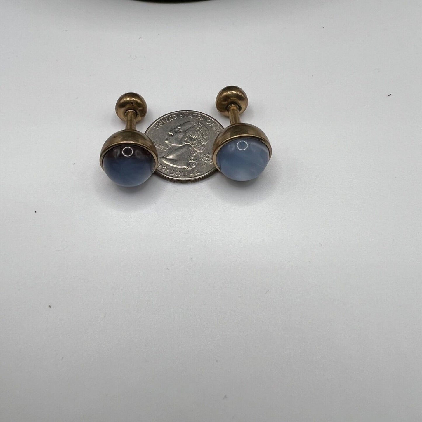Vintage 1940s Signed Kreisler Craft Gold-Tone Blue Moonglow Cabochon Cufflinks