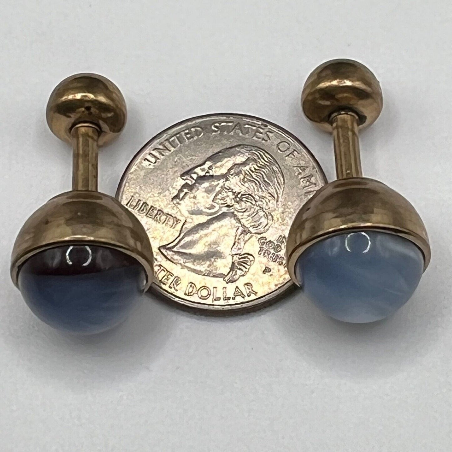 Vintage 1940s Signed Kreisler Craft Gold-Tone Blue Moonglow Cabochon Cufflinks