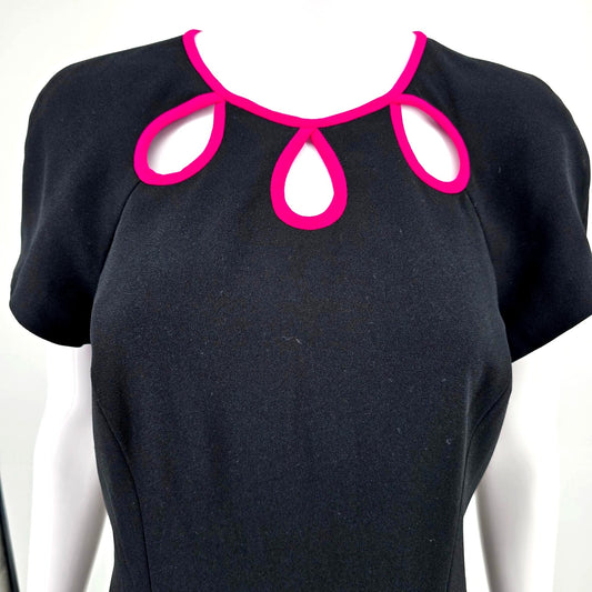 Vintage 1990s Liz Claiborne Petite Black/Pink Keyhole Trim Shift Dress (8P/M)