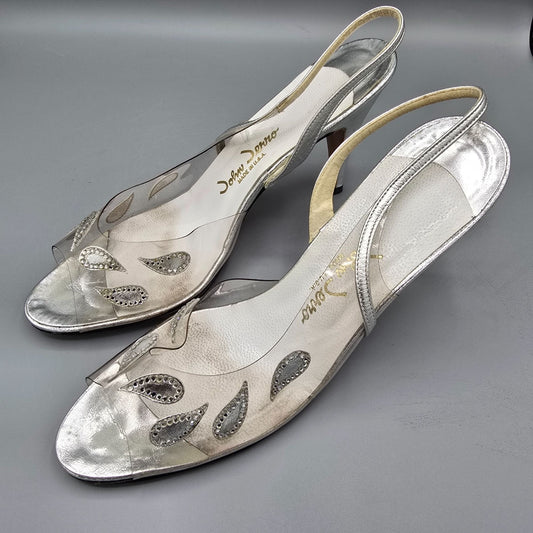 Vintage 1970s/1980s John Jerro Rhinestone Paisley Slingback Disco Heels (10AA)
