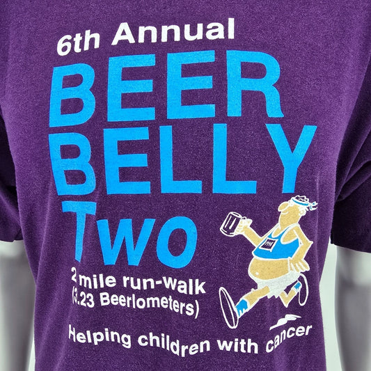 Vintage 1995 6th Annual Beer Belly Two Run/Walk Wisconsin Purple T-Shirt (XL)