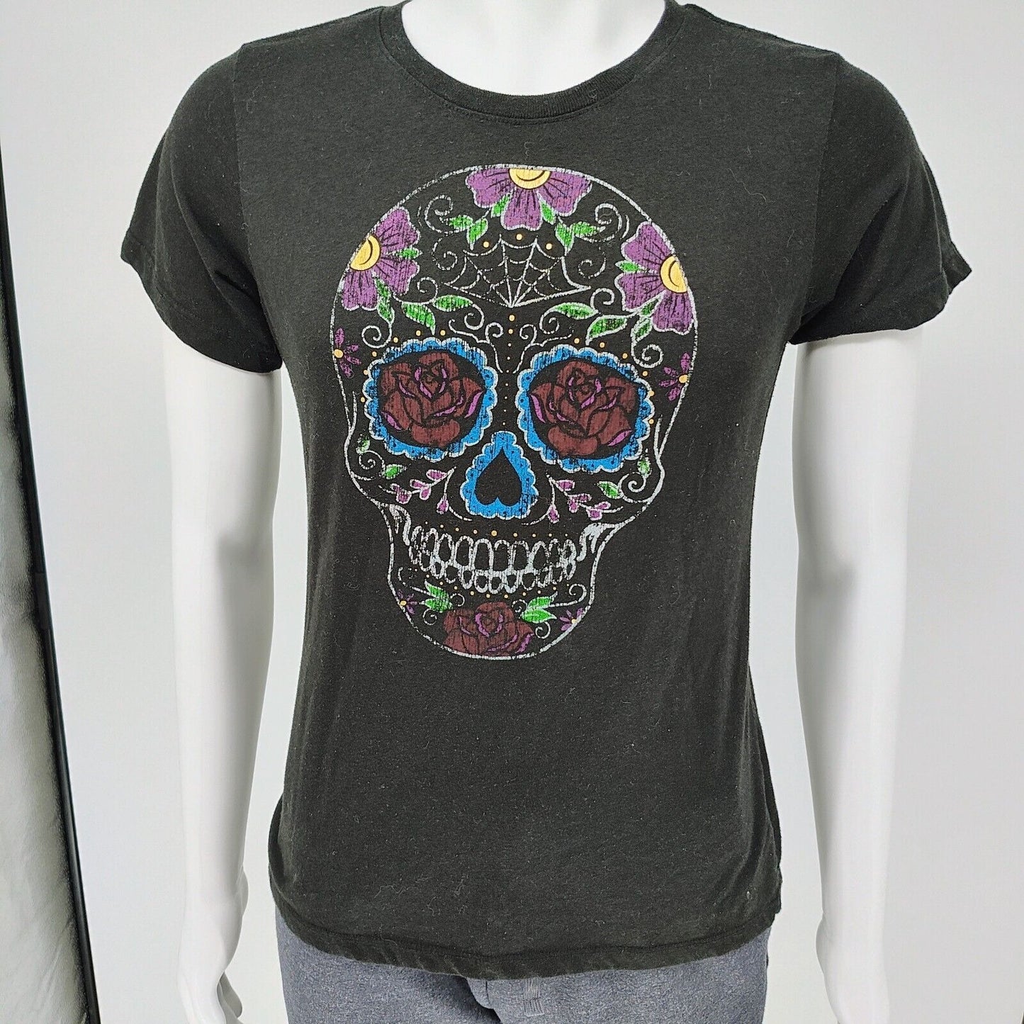 Celebrate Halloween Sugar Skull Black Girls T-Shirt (M 8-10)