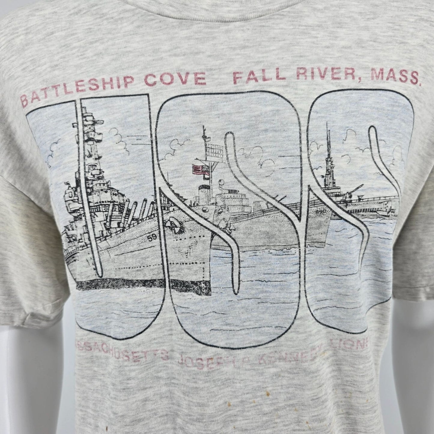 Thrashed Vintage 1990s Hanes Beefy-T Battleship Cove Fall River, MA T-Shirt (XL)