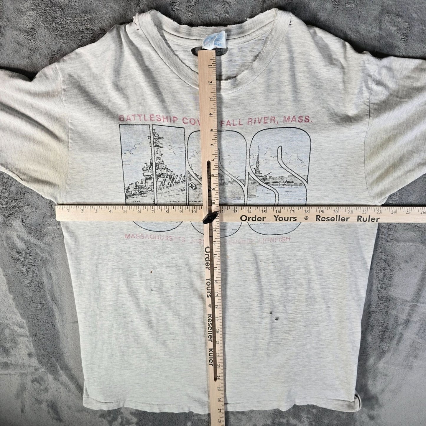 Thrashed Vintage 1990s Hanes Beefy-T Battleship Cove Fall River, MA T-Shirt (XL)