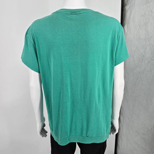 Vintage 1990s Blair Blank Seafoam Green Ribbed Hem Single Stitch T-Shirt (L/XL)