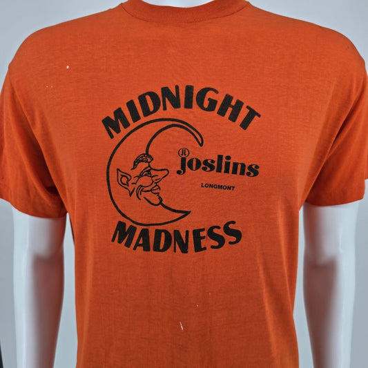 Vintage Early 1980s Joslins Midnight Madness Longmont, Colorado #10 T-Shirt (L)
