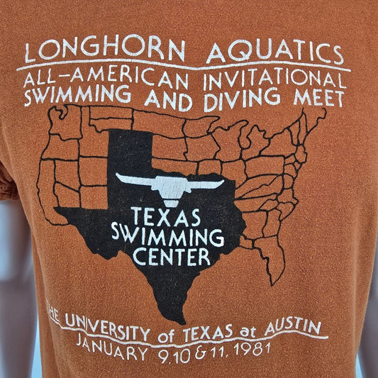 Vintage 1981 Texas Longhorn All-American Swimming and Diving Meet T-Shirt (L)