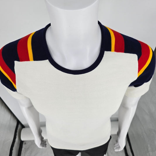 Vintage 1970s JCPenney "Fashion Fleece" Acrylic Rainbow-Striped Sweater-Tee (XS)