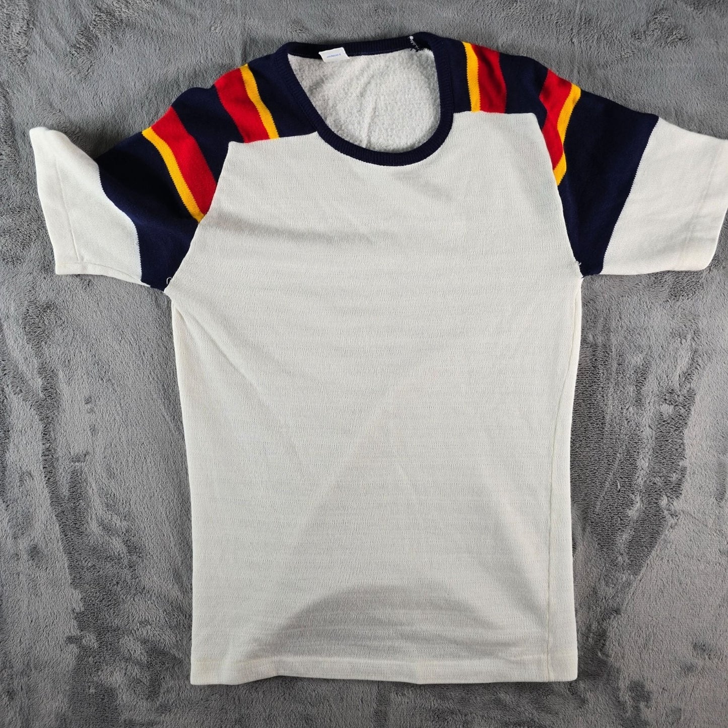 Vintage 1970s JCPenney "Fashion Fleece" Acrylic Rainbow-Striped Sweater-Tee (XS)