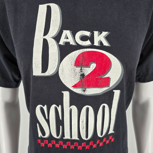 Vintage 1990s Single Stitch Tultex "Back 2 school" Black Graphic T-Shirt (M)