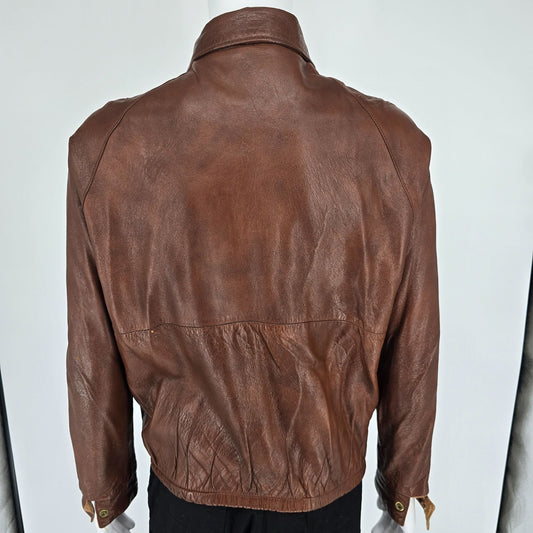 Vintage 1970s Ralph Edwards Ideal Zipper Full-Zip Brown Leather Jacket (Medium)