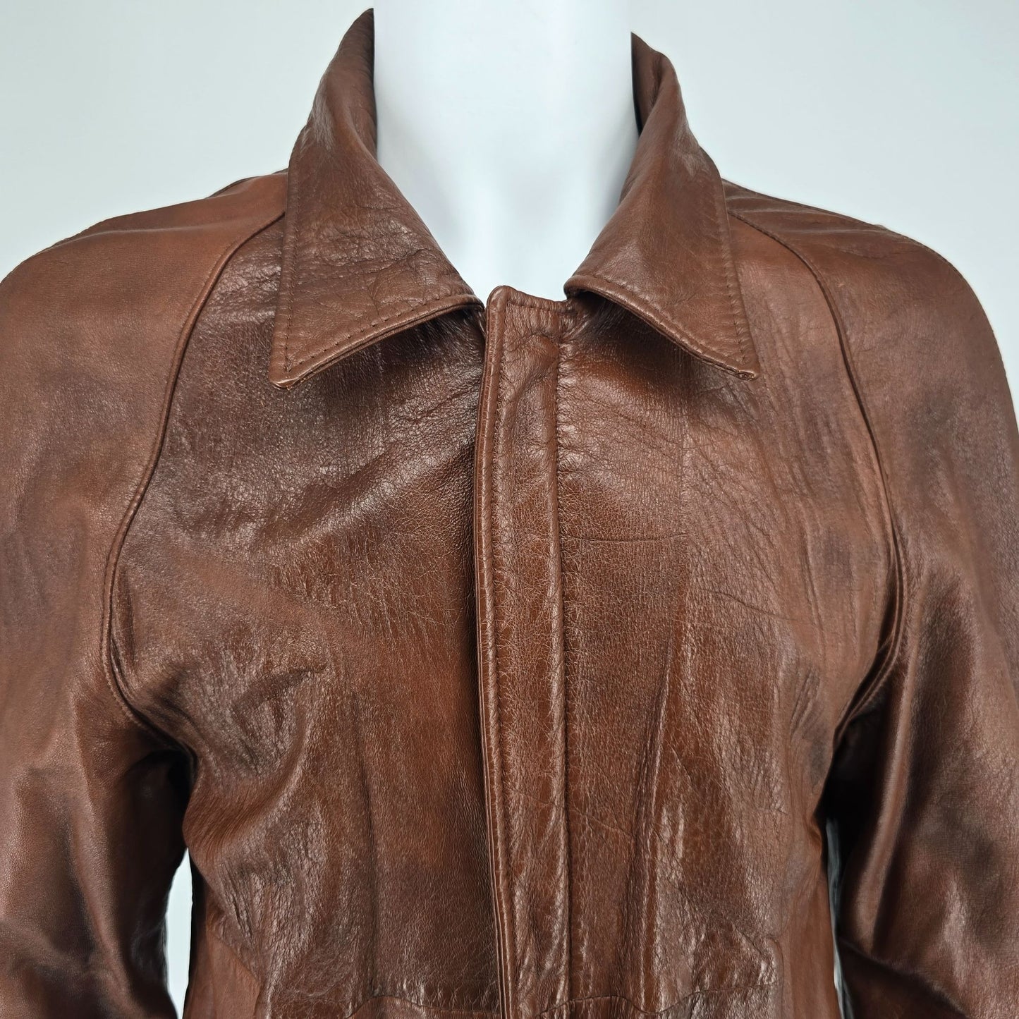 Vintage 1970s Ralph Edwards Ideal Zipper Full-Zip Brown Leather Jacket (Medium)