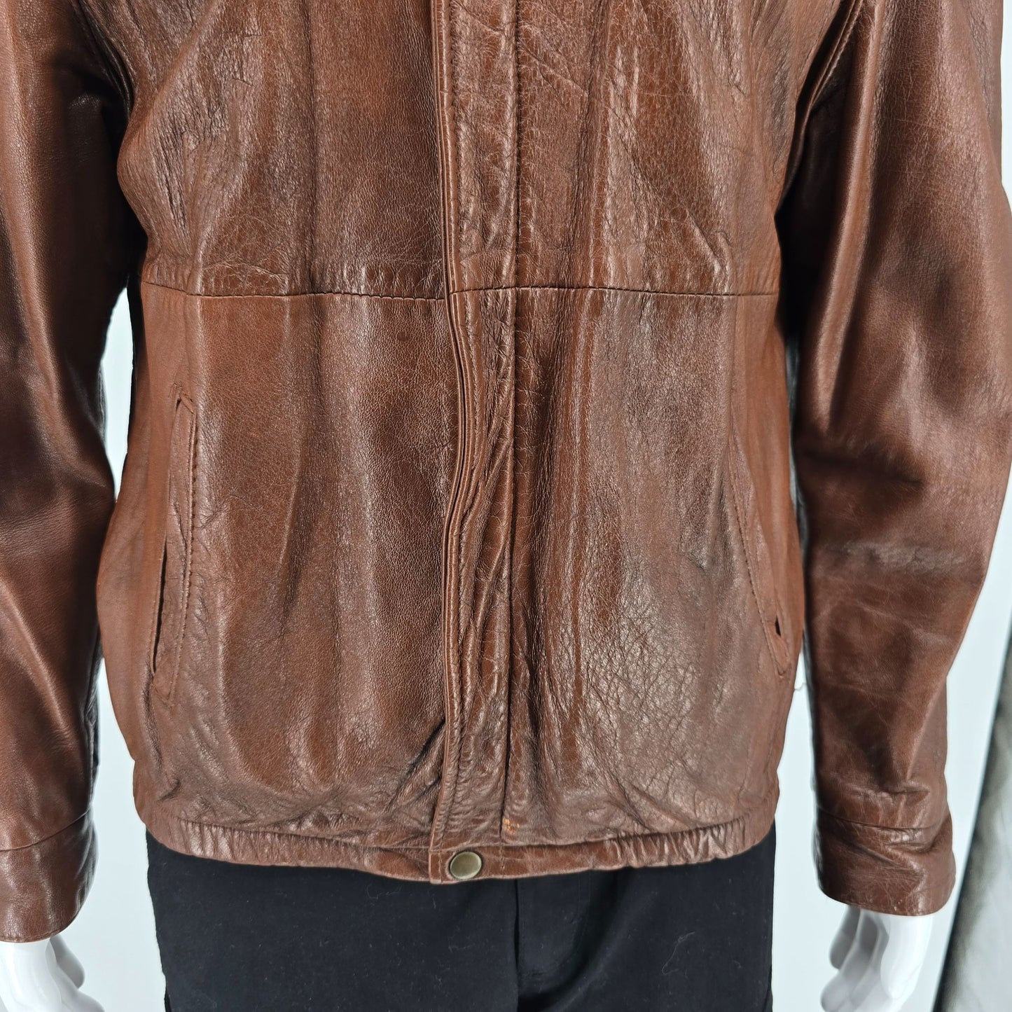 Vintage 1970s Ralph Edwards Ideal Zipper Full-Zip Brown Leather Jacket (Medium)