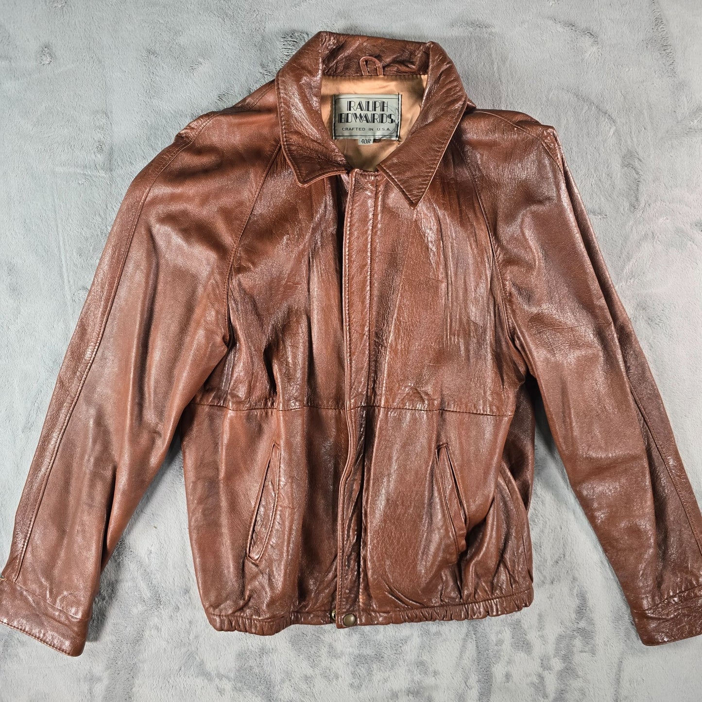 Vintage 1970s Ralph Edwards Ideal Zipper Full-Zip Brown Leather Jacket (Medium)