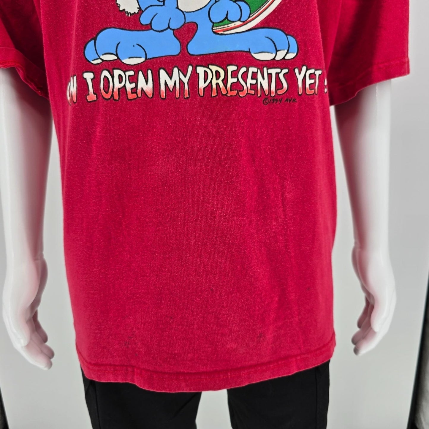 Vintage 1990s AVK "Can I Open My Presents Yet?" Christmas T-Shirt (OSFM/3XL/4XL)