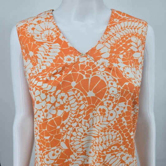Vintage 1970s Orange/White Floral Sleeveless A-Line Shift Mini Mod Dress (S)
