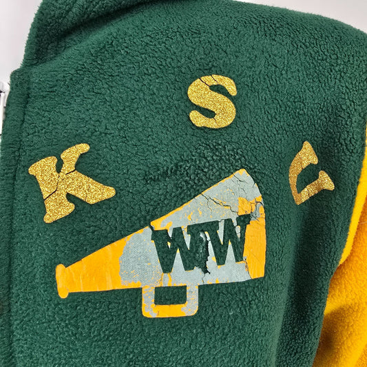 Vintage Y2K TeamLeader USA "KSU" Green & Gold Fleece Zip Cheerleader Hoodie (S)