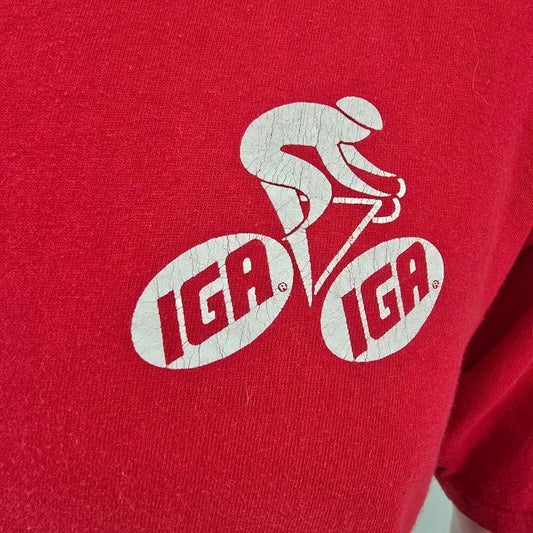 Vintage 1990s Hanes Heavyweight IGA Mid-Towne MS 150 Red Graphic T-Shirt (L)