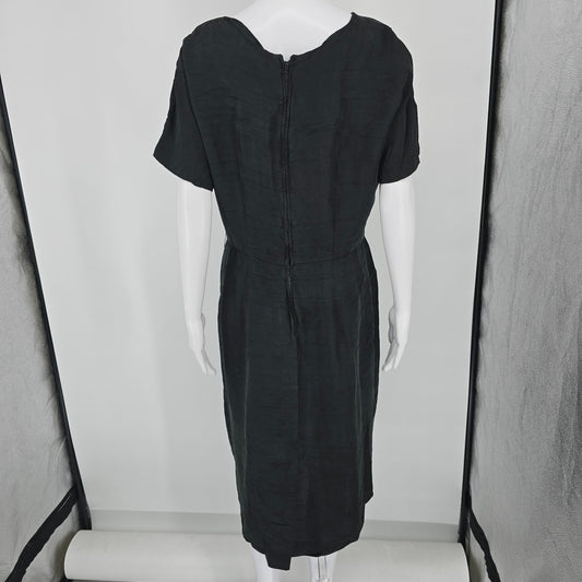 Vintage Early 1960s Terry Tall New York Black Kimono Sleeve Dress (M) *Flaw