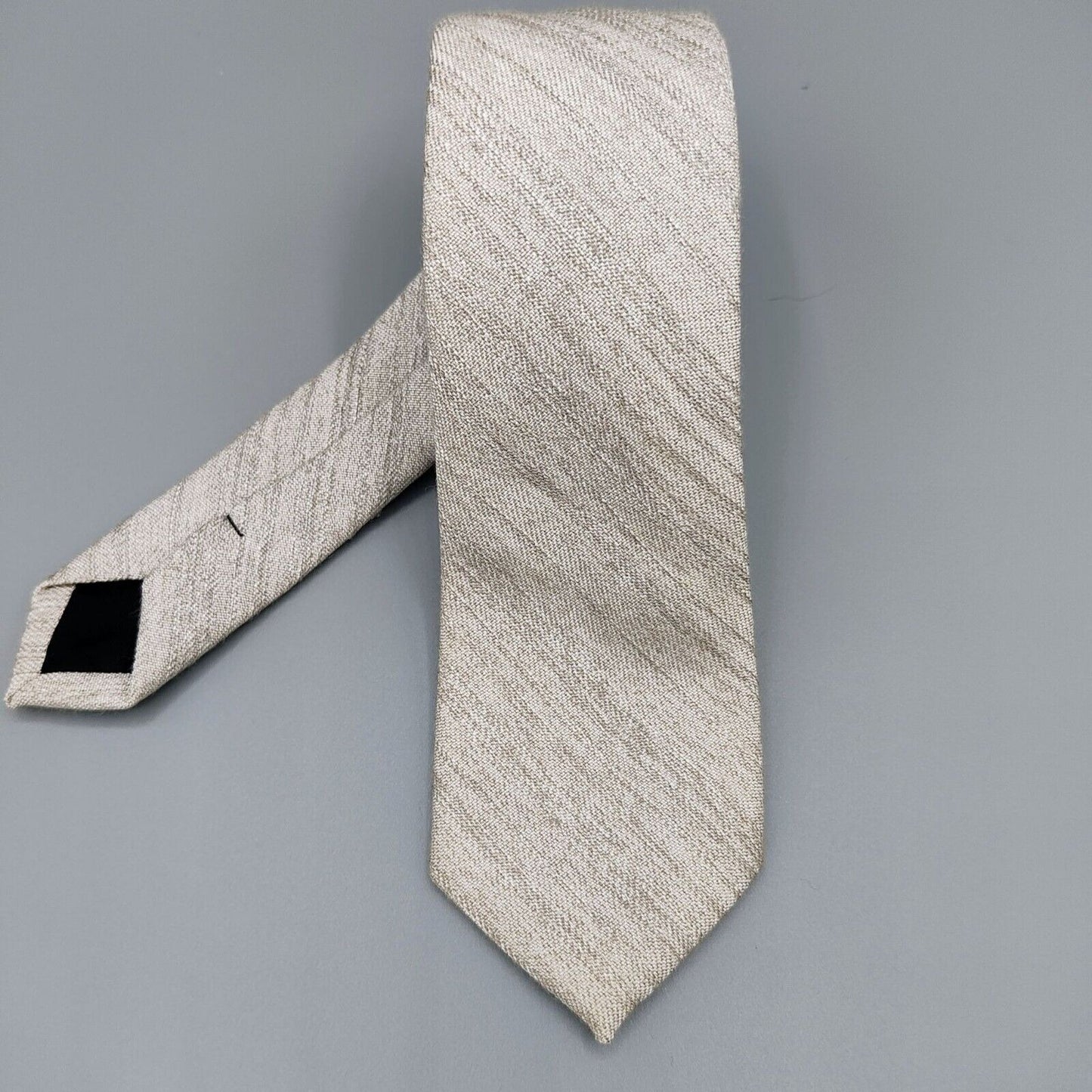Vintage Unbranded Mens Beige Woven Textured Long Skinny Necktie