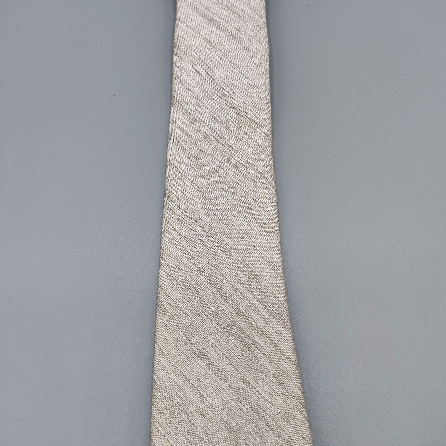 Vintage Unbranded Mens Beige Woven Textured Long Skinny Necktie