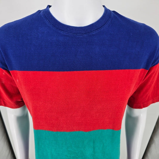 Vintage 1980s Britches Great Outdoors Blank Striped Colorblock T-Shirt (M)
