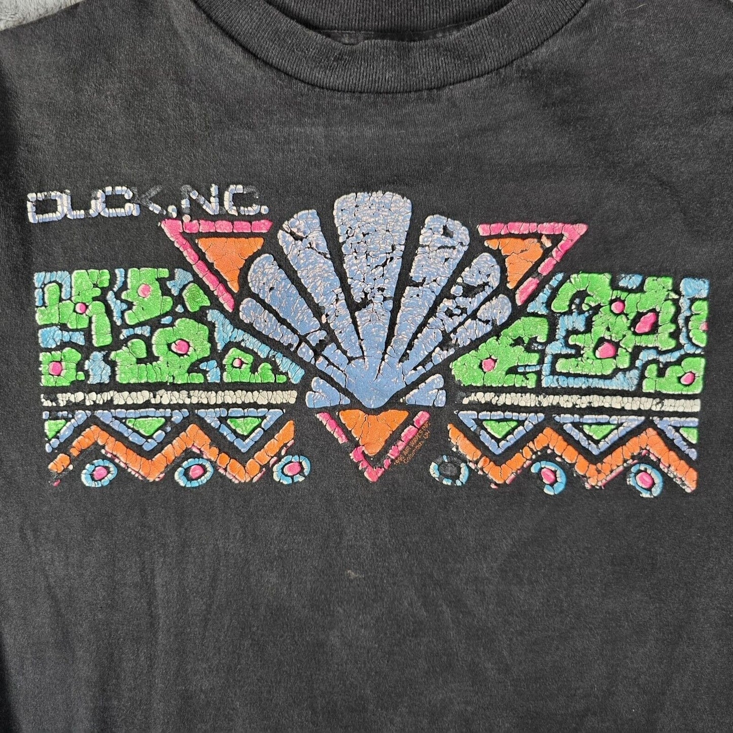 Vintage 1990s Distressed Duck, NC Single Stitch Art Deco Graphic T-Shirt (M/L)