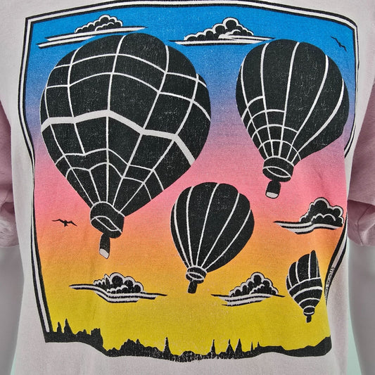 Vintage 1990s Expressions Unlimited Hot Air Balloon Sunset Pink T-Shirt (XL)