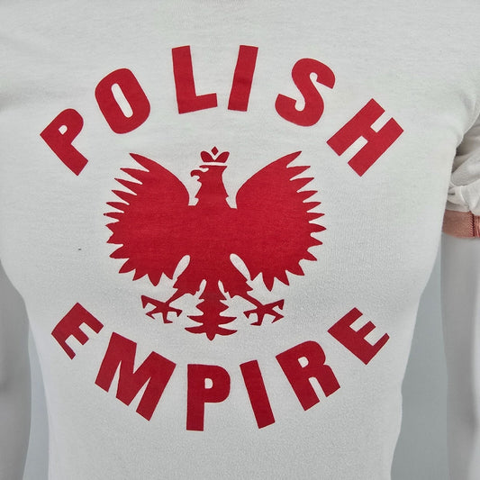 Vintage 1970s H.L. Miller Polish Empire "Legs" Ringer Tee White T-Shirt (XXS)