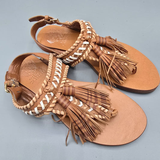 Vince Camuto Rebeka Leather Woven Tassel Open Toe Casual Slingback Sandals (5M)