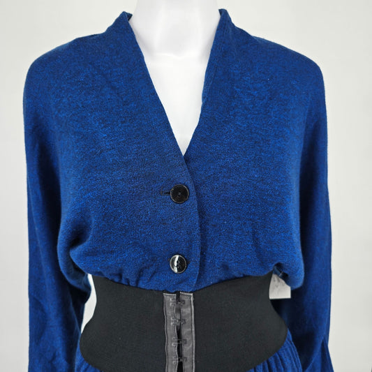 Vintage 1980s Dawn Joy Fashions Cobalt Blue Knit Midi Dress (Juniors S/M)