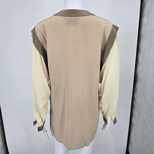 Vintage 1980s Oleg Cassini Colorblock Diagonal Stripe Tunic Top (L) #Flaws