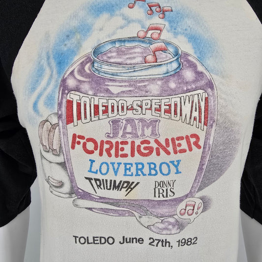 Vintage 1982 Toledo Speedway Jam Foreigner/Loverboy Raglan Concert T-Shirt (S)