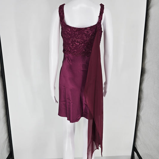 Vintage 1990s/Y2K 5-7-9 Burgundy Satin Party Dress w/ Chiffon Wrap (Junior's XS)