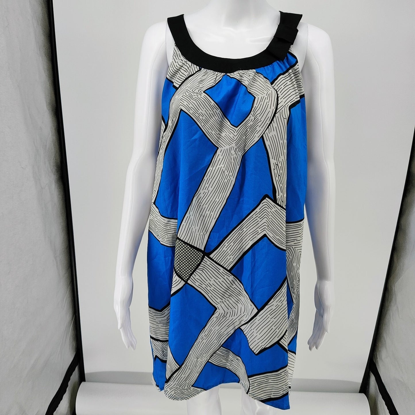 NWT BCBGMAXAZIRA Women's Blue White Sleeveless Shift Dress (Size Large)