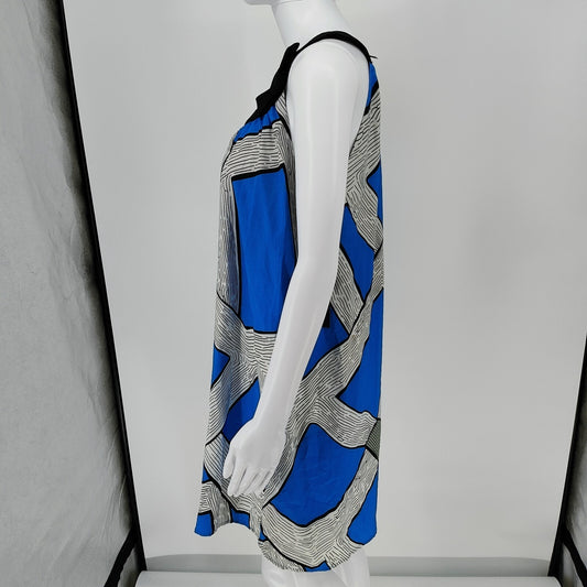 NWT BCBGMAXAZIRA Women's Blue White Sleeveless Shift Dress (Size Large)