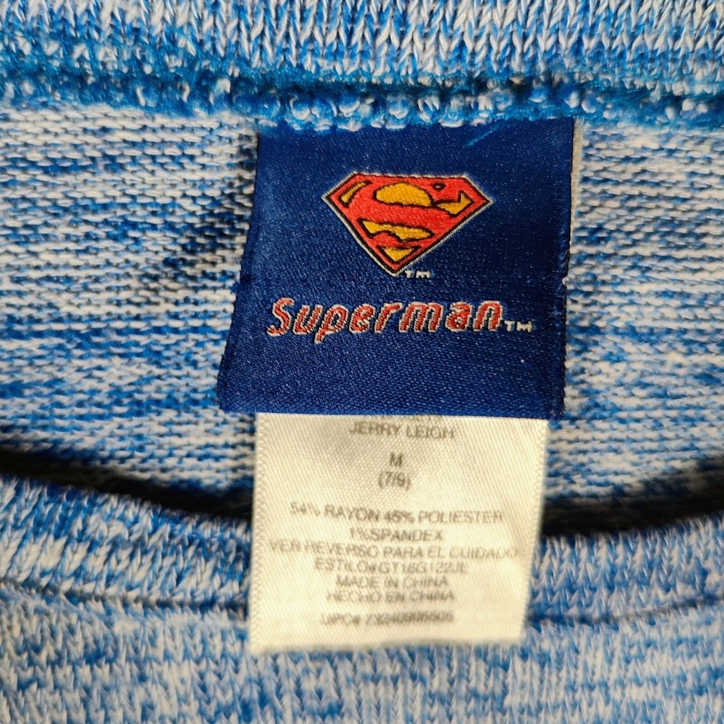 DC Comics Superman Blue Heather and Glitter Gold Long Sleeve Top -Juniors M 7/9