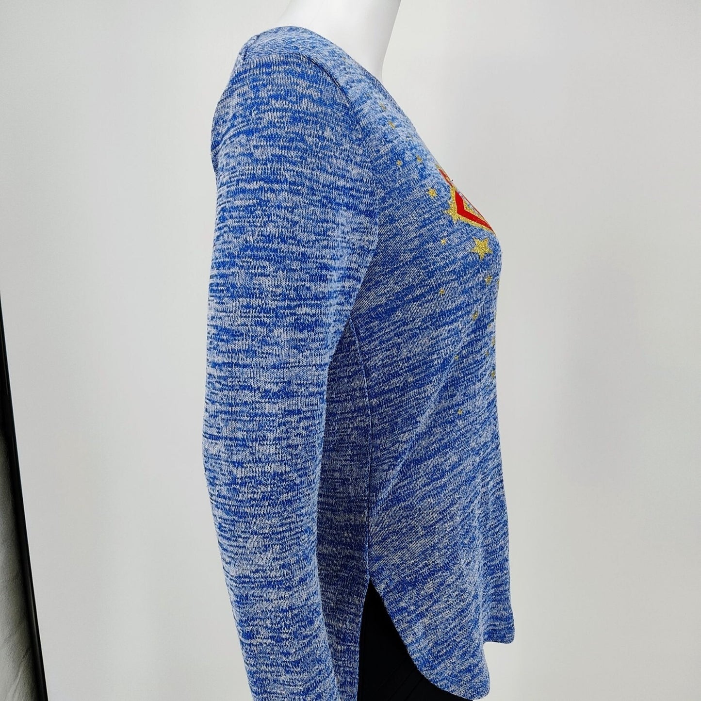 DC Comics Superman Blue Heather and Glitter Gold Long Sleeve Top -Juniors M 7/9