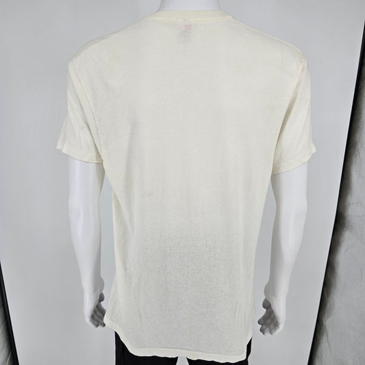 Vintage 1990s Hanes Blank White Single Stitch Crew Neck Cotton T-Shirt (M/L)