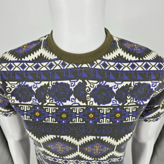 Vintage 1990s P.S. Sport Aztec Pattern Short Sleeve Ring Collar T-Shirt (S)