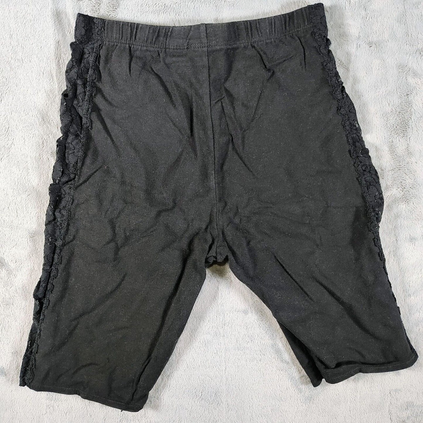 Vintage 1980s LA Workout Black Lace Side Panel Spandex Exercise Shorts (M)
