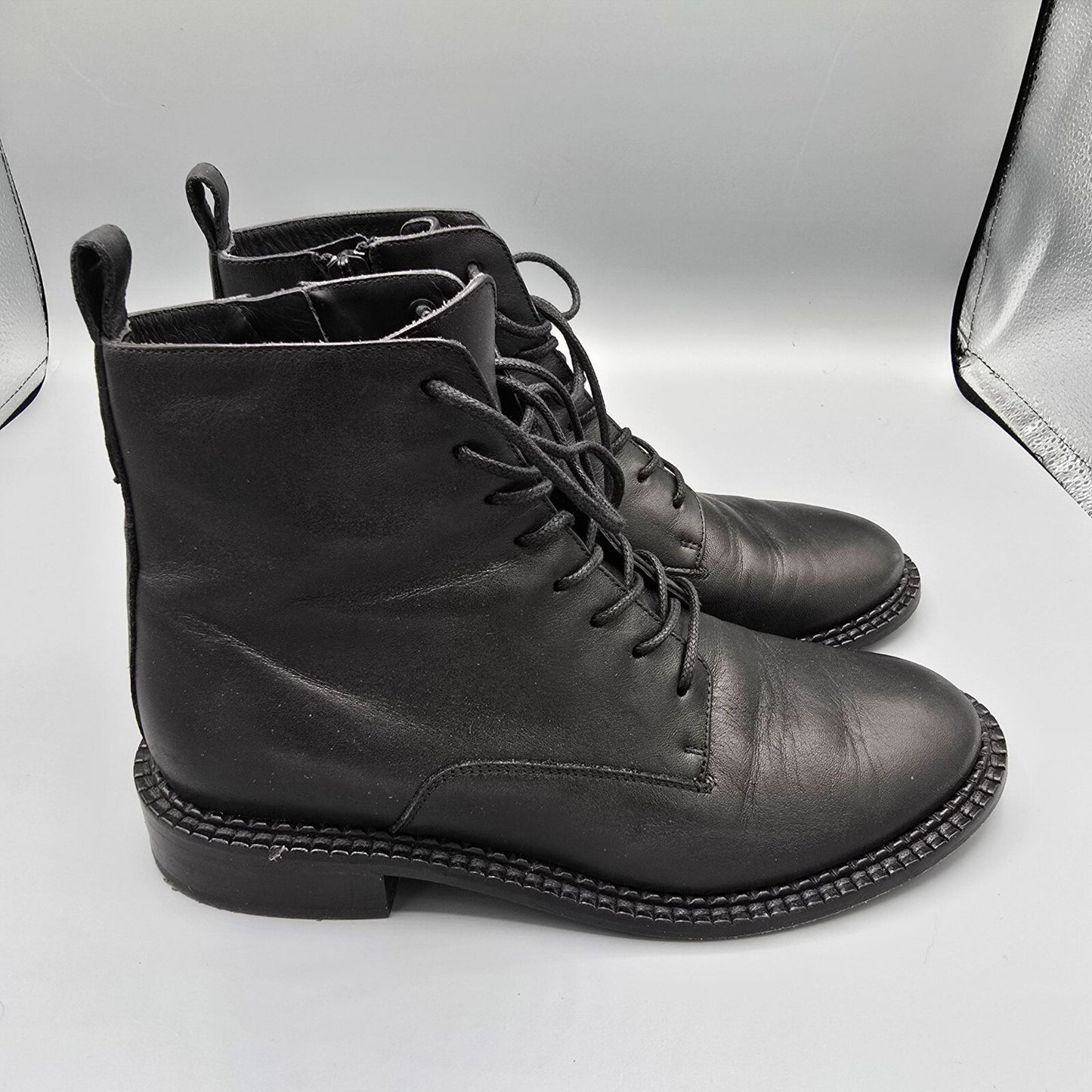 Vince Women's Made in Italy Cabria Black Leather Lace-Up Ankle Boots (US 6M)