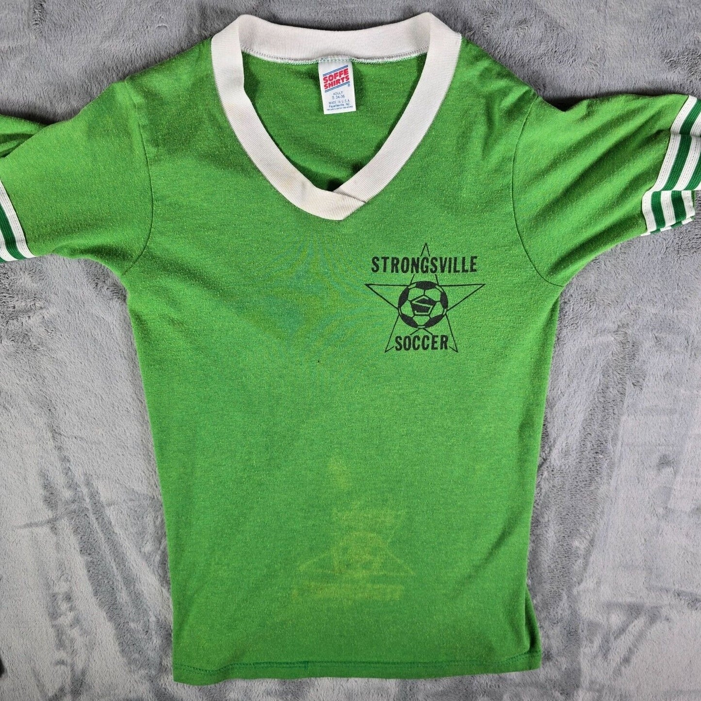 Vintage 1980s Soffe Shirts Strongville Soccer Jersey #39 Ringer Tee T-Shirt (XS)