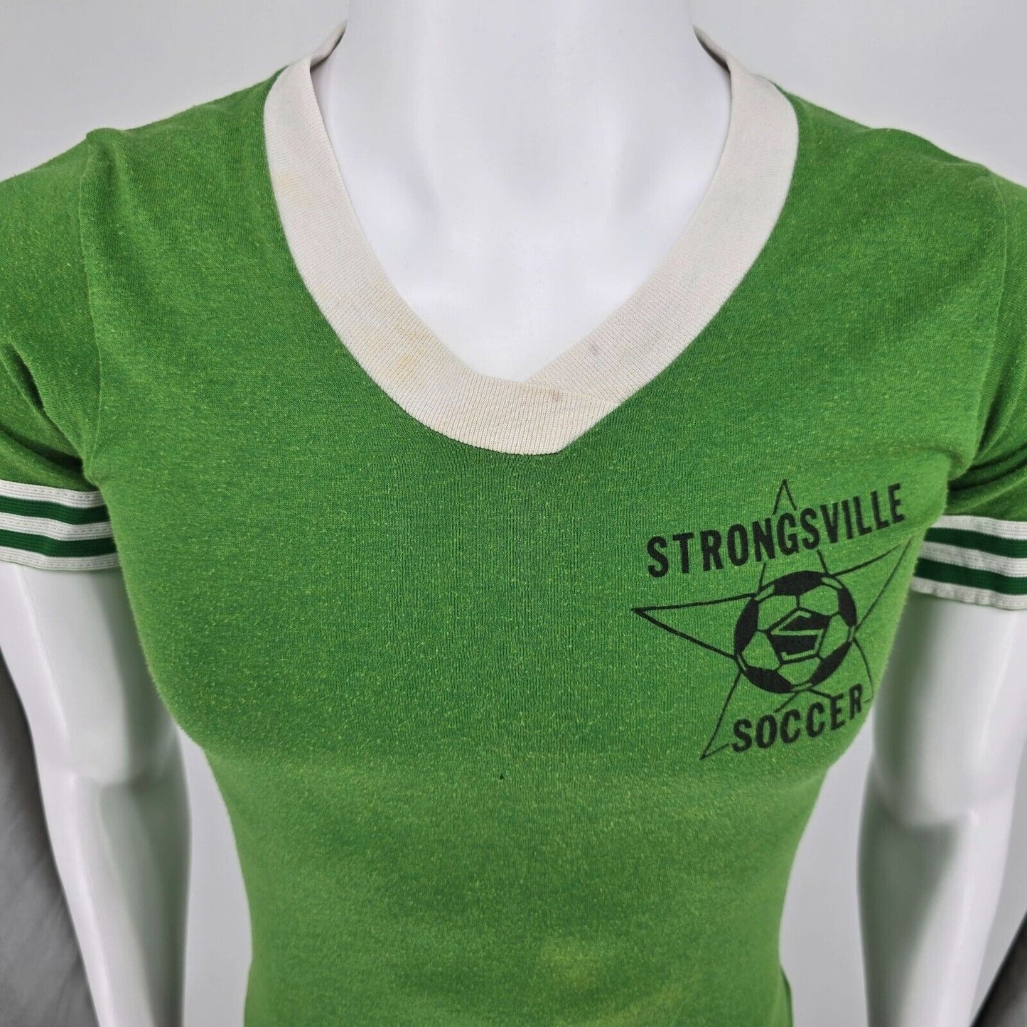 Vintage 1980s Soffe Shirts Strongville Soccer Jersey #39 Ringer Tee T-Shirt (XS)