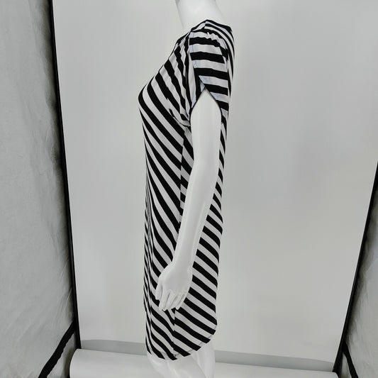 MICHAEL Michael Kors Black and White Striped Tulip-Sleeve Jersey Dress (XS)