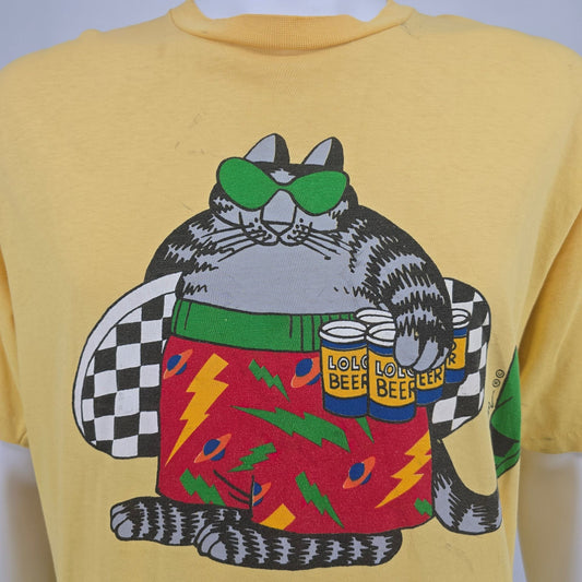 Vintage 1980s Crazy Shirts Hawaii B. Kliban Lolo Beer Surfer Cat T-Shirt (XL)